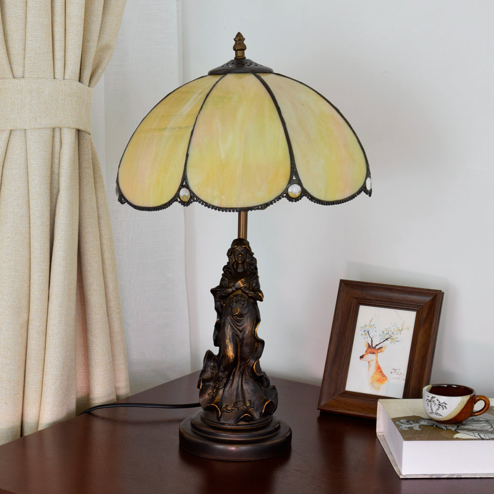 Tiffany Style Table Lamp with Female Statue