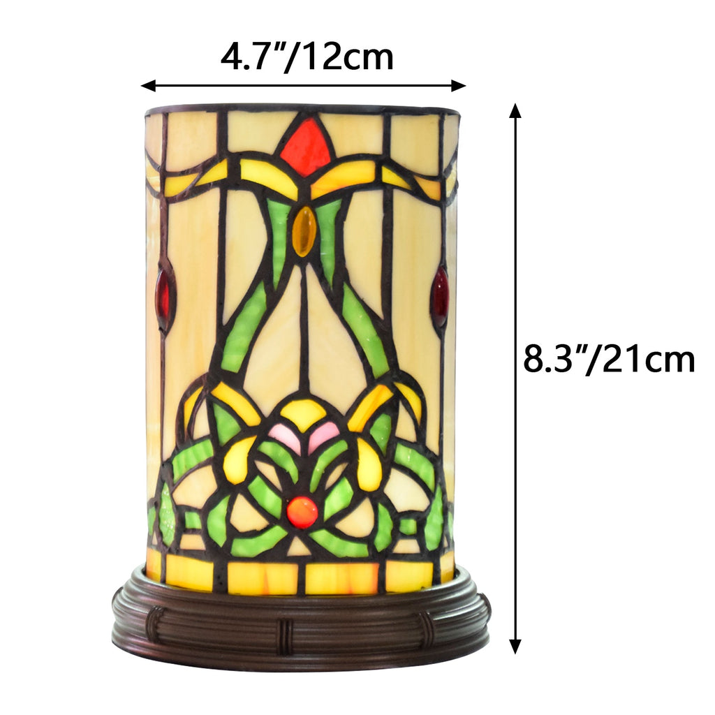 Floral Tinted Glass Table Lamp with Dimmable USB