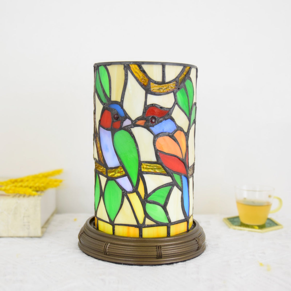 Tiffany Bird Stained Glass Table Lamp