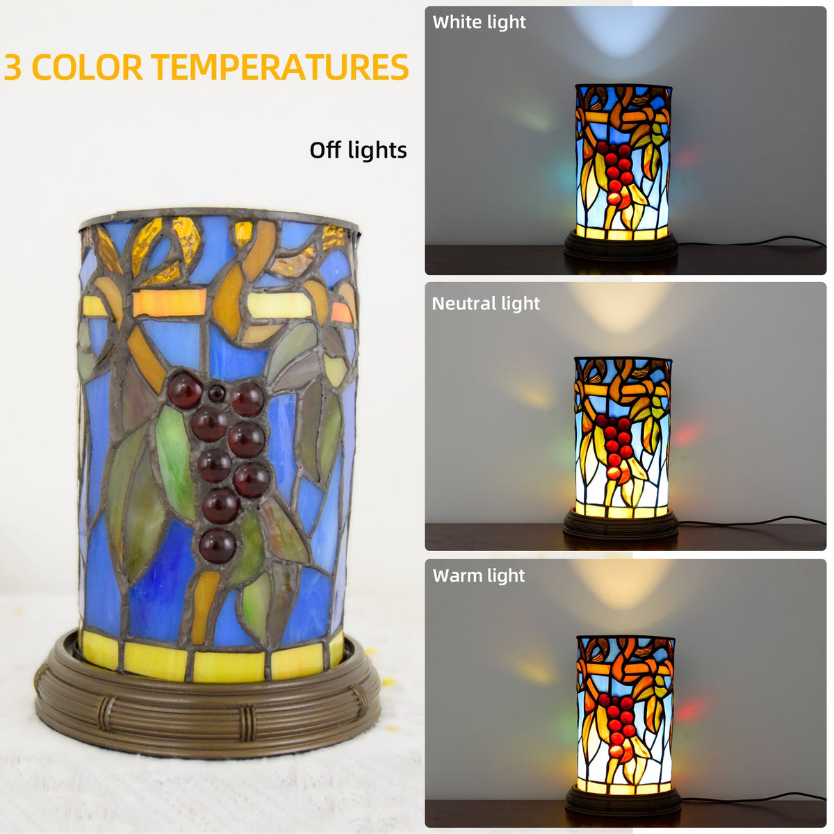 Tiffany Stained Glass Table Lamp with Berry Motifs