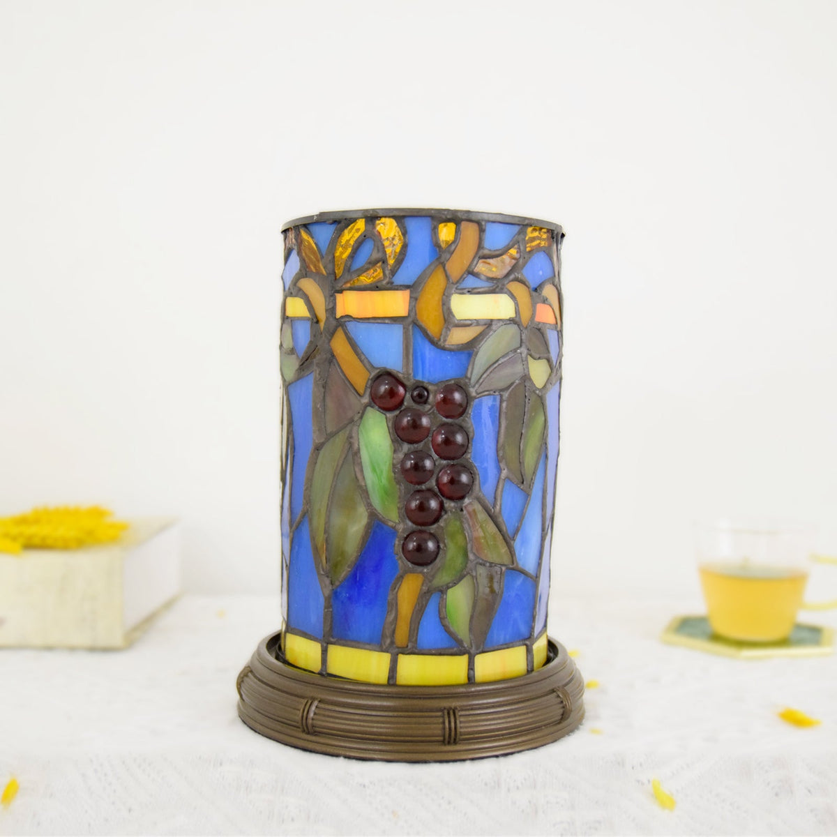 Tiffany Stained Glass Table Lamp with Berry Motifs