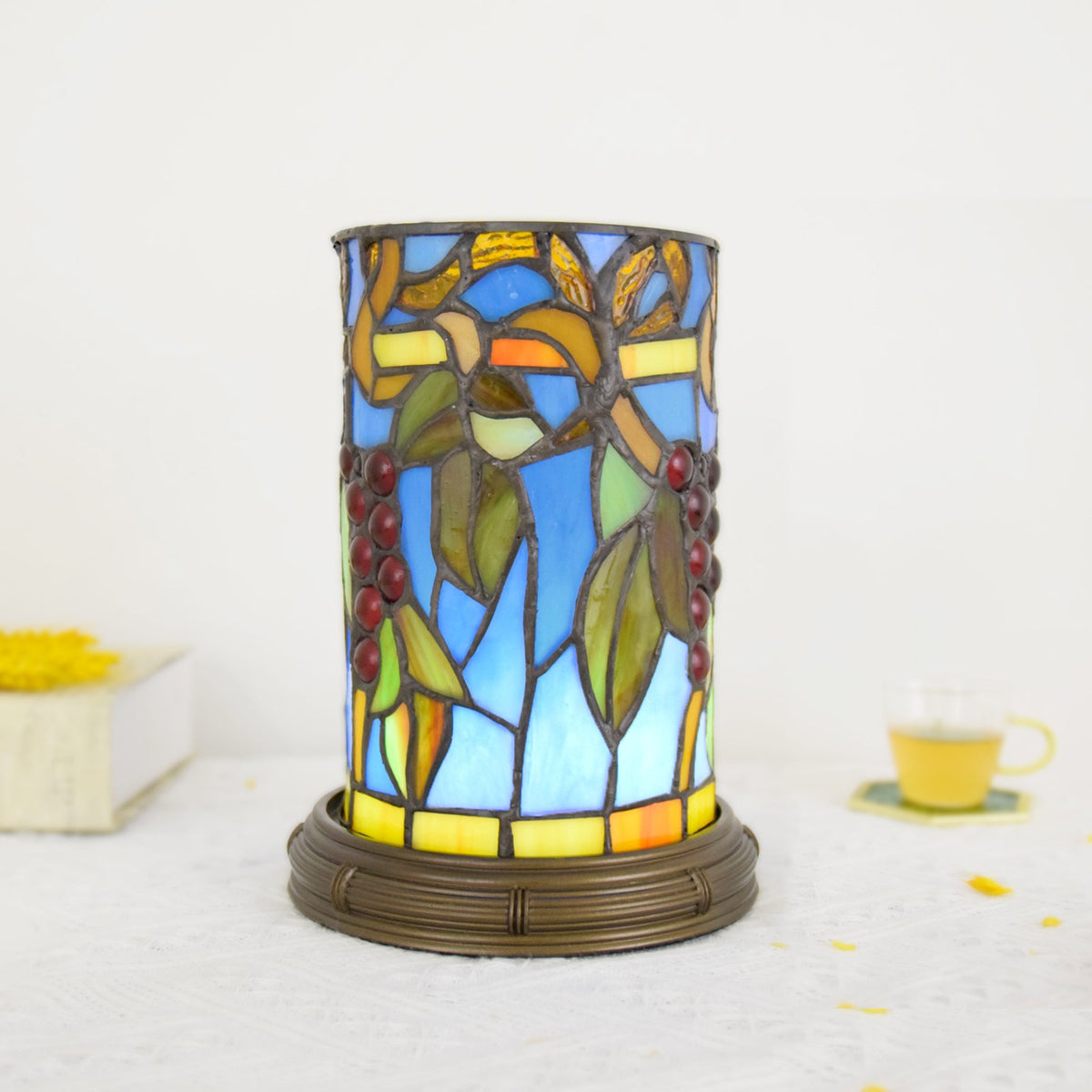 Tiffany Stained Glass Table Lamp with Berry Motifs