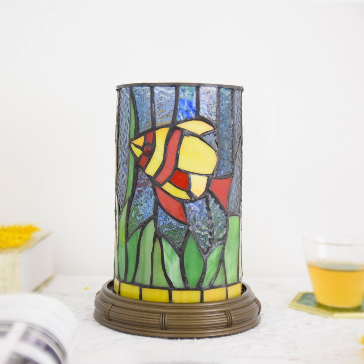 Tiffany Style Table Lamp with Fish and USB Port