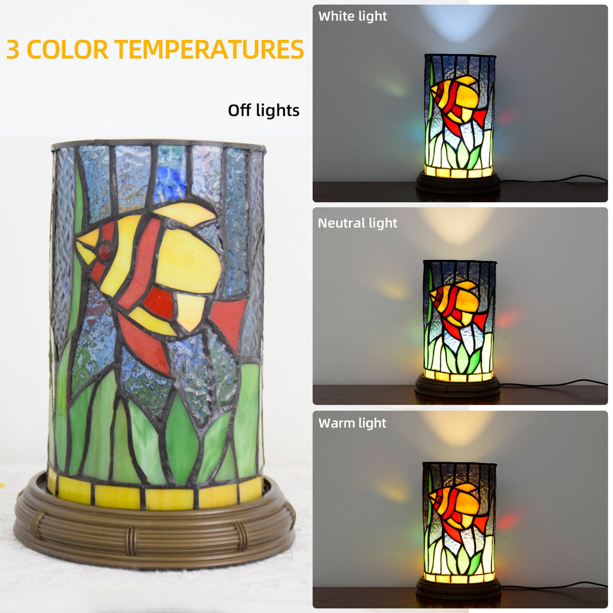 Tiffany Style Table Lamp with Fish and USB Port