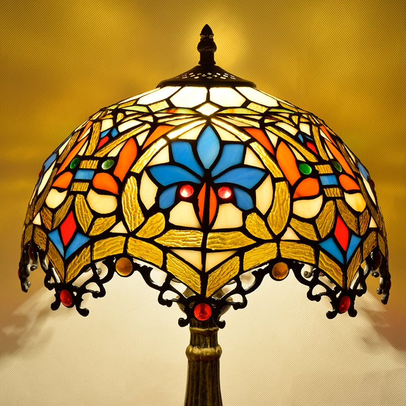 Blue and Orange Stained Glass Table Lamp, Tiffany Style