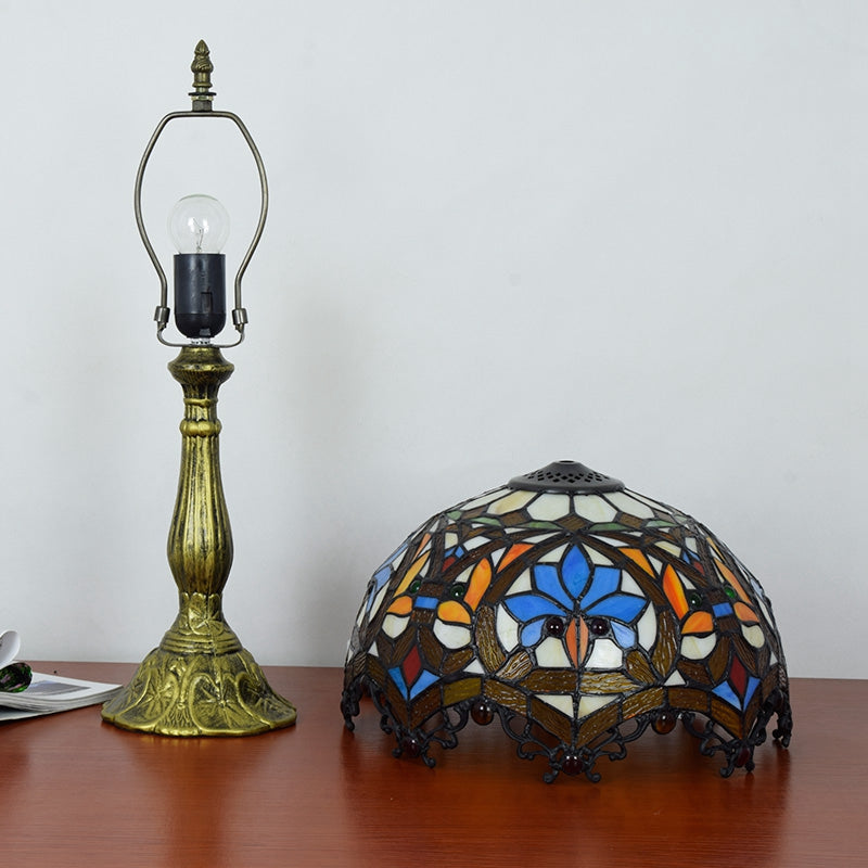 Blue and Orange Stained Glass Table Lamp, Tiffany Style