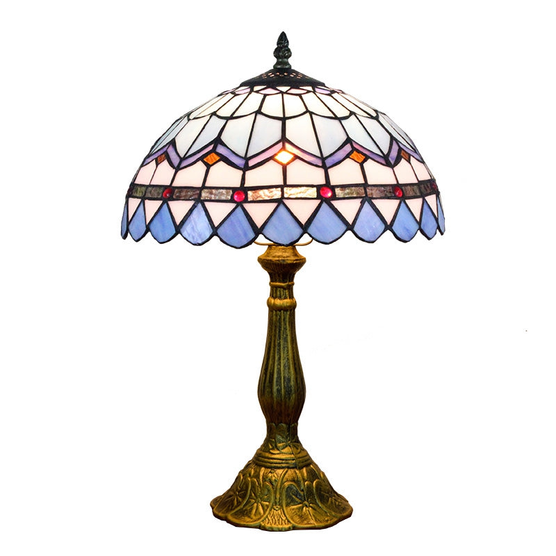 Tiffany Lamp in Stained Glass with Blue and Purple Patterns