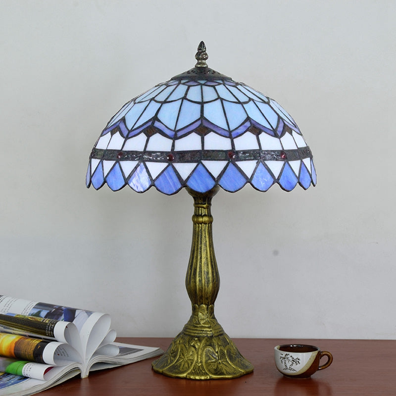 Tiffany Lamp in Stained Glass with Blue and Purple Patterns