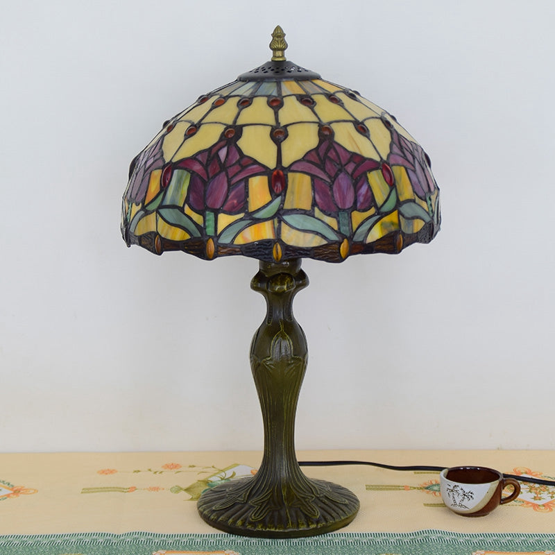Yellow and Red Tulip Stained Glass Tiffany Table Lamp
