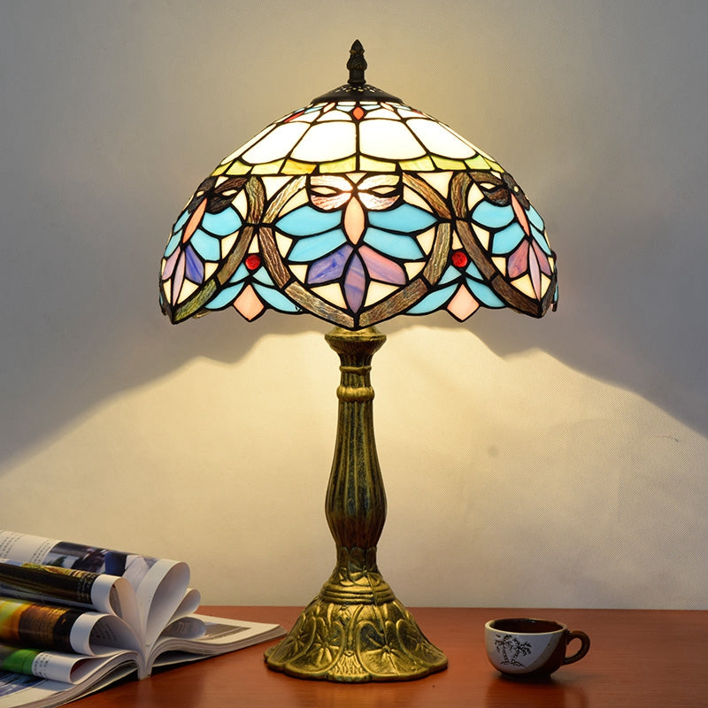 Tiffany Table Lamp in Floral Bronze Tinted Glass
