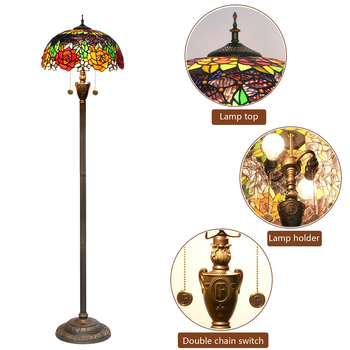 Tiffany Floor Lamp in Stained Glass with Floral Roses