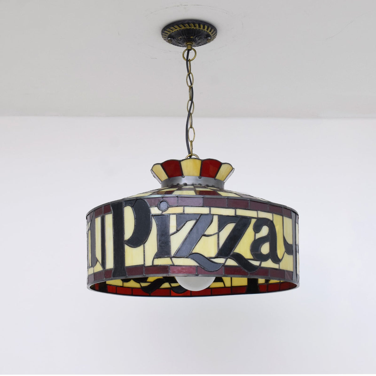 Tiffany "Pizza Hut" Chandelier in Red and Yellow Stained Glass
