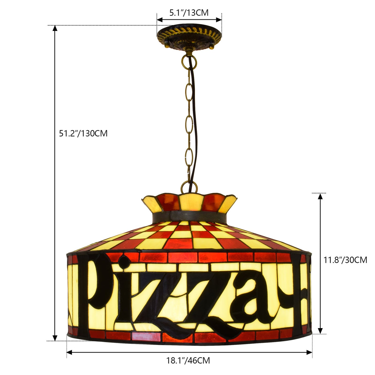 Tiffany "Pizza Hut" Chandelier in Red and Yellow Stained Glass