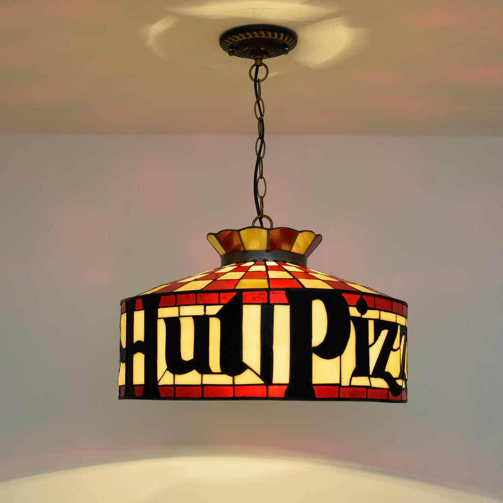 Tiffany "Pizza Hut" Chandelier in Red and Yellow Stained Glass