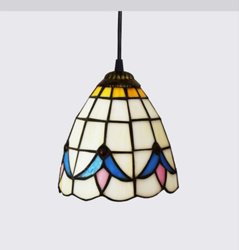 Amber and Blue Tiffany Style Tinted Glass Pendant Light