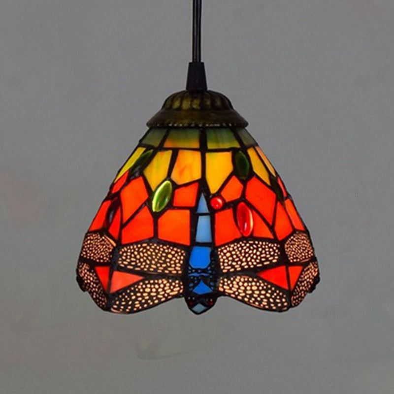 Multicolored Tiffany Stained Glass Dragonfly Hanging Pendant Light