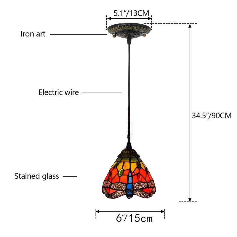 Multicolored Tiffany Stained Glass Dragonfly Hanging Pendant Light