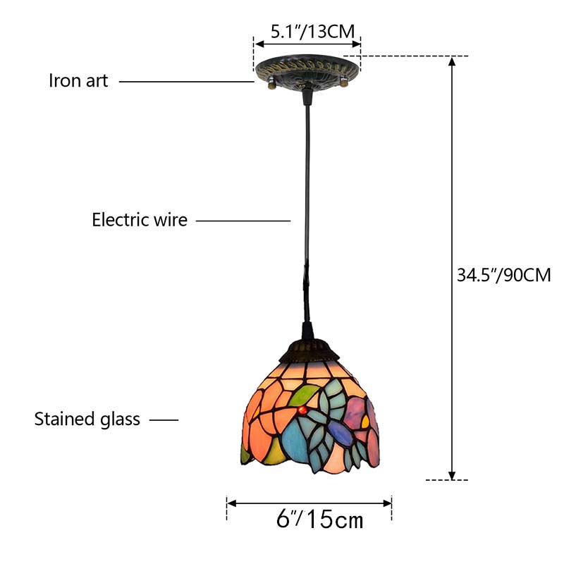 Art Nouveau Stained Glass Pendant Light with Multicolored Butterfly