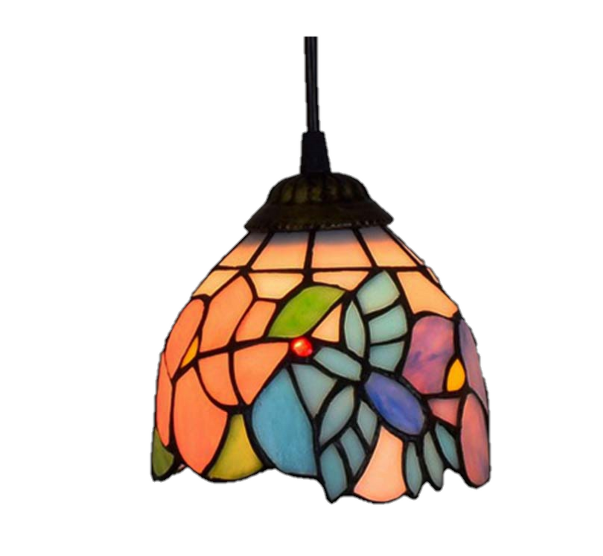Art Nouveau Stained Glass Pendant Light with Multicolored Butterfly