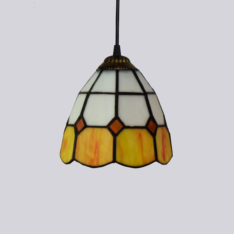 White and Yellow Tiffany Stained Glass Pendant Light