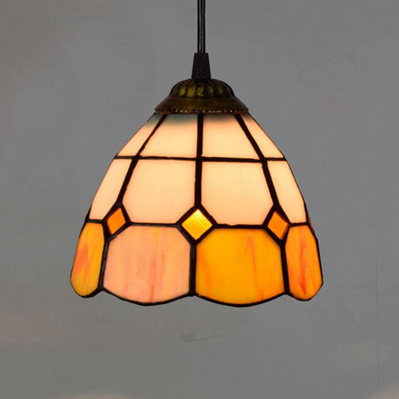 White and Yellow Tiffany Stained Glass Pendant Light