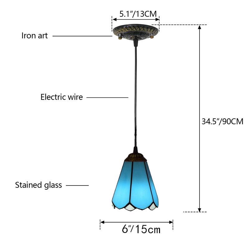 Tiffany Style Pendant Light in Faceted Blue Glass