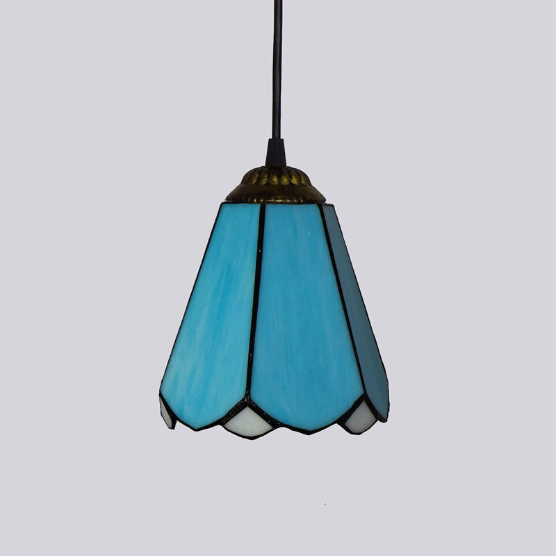 Tiffany Style Pendant Light in Faceted Blue Glass