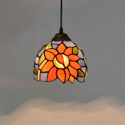 Tiffany-Style Tinted Glass Sunflower Pendant Light