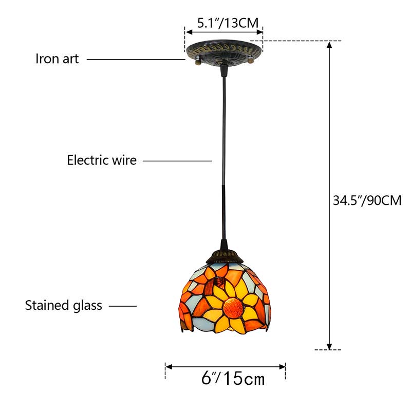 Tiffany Style Sunflower Tinted Glass Pendant Light