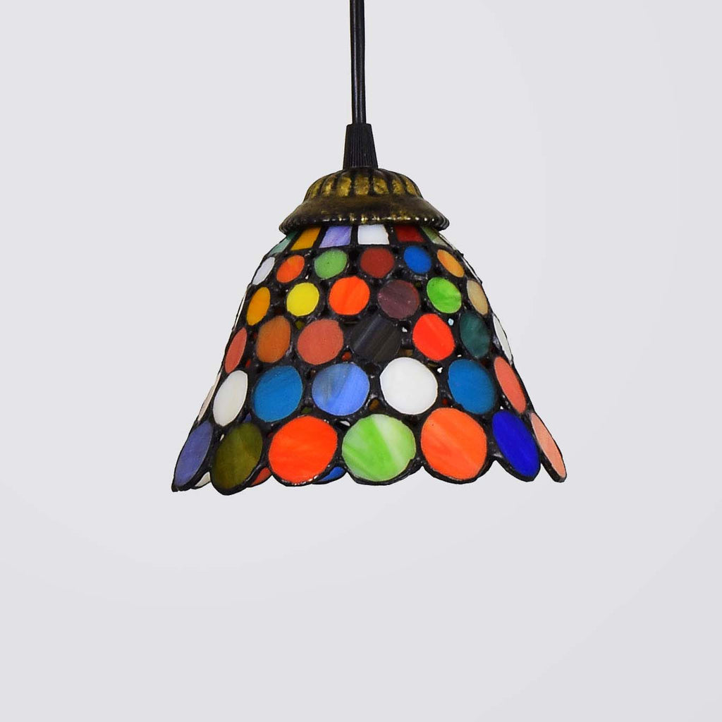 Tiffany-style stained glass pendant light with multicolored circles
