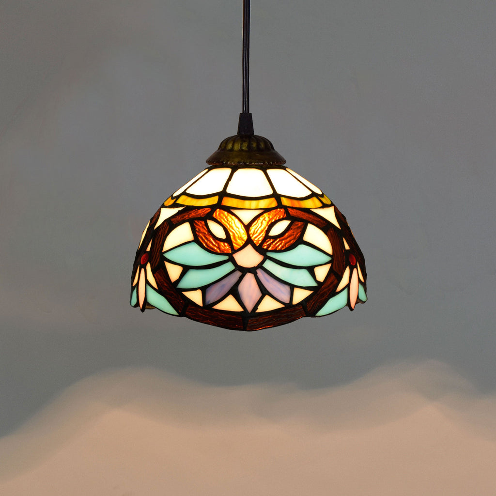 Tiffany-style Aqua and Amber Tinted Glass Pendant Light