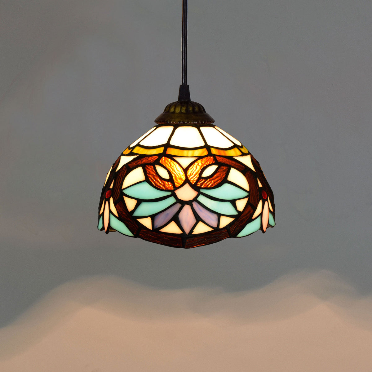 Tiffany-style Aqua and Amber Tinted Glass Pendant Light