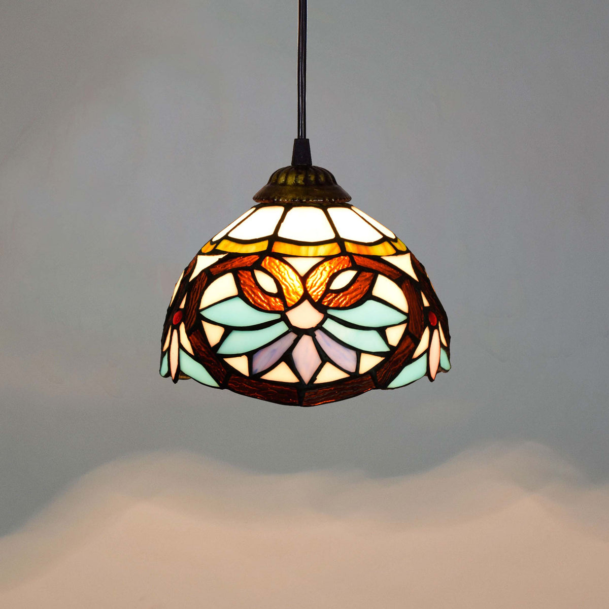 Tiffany-style Aqua and Amber Tinted Glass Pendant Light