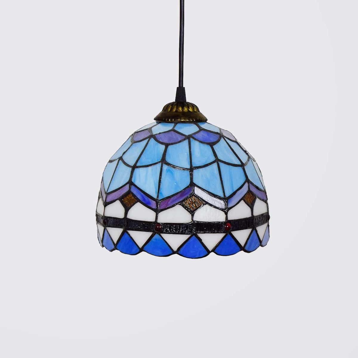 Blue Tiffany Stained Glass Bell-Shaped Hanging Pendant Light