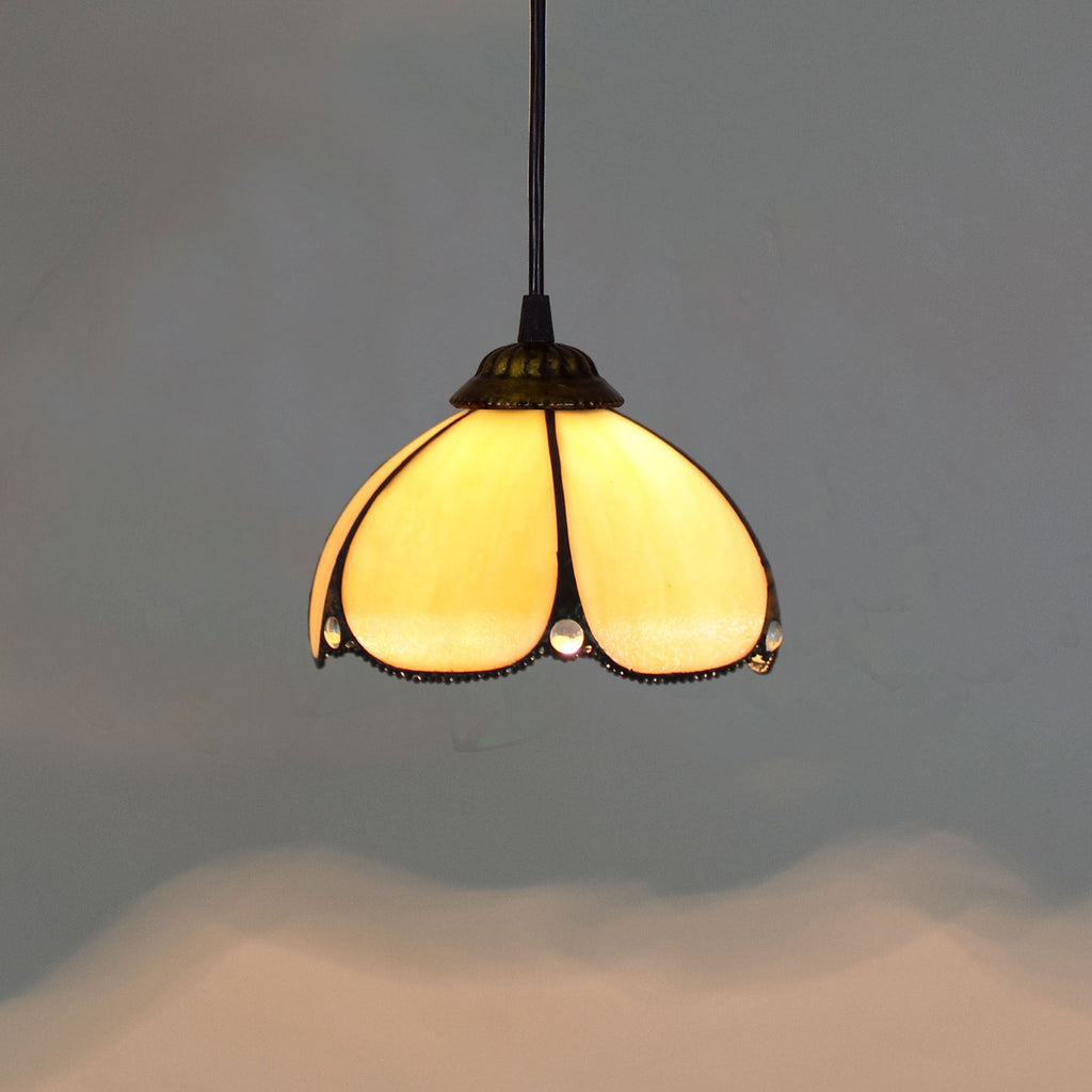 Cream Stained Glass Pendant Light with Scalloped Edge
