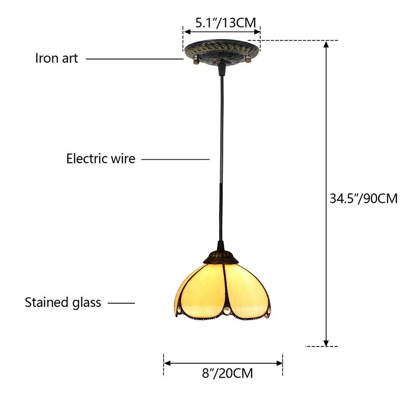 Cream Stained Glass Pendant Light with Scalloped Edge