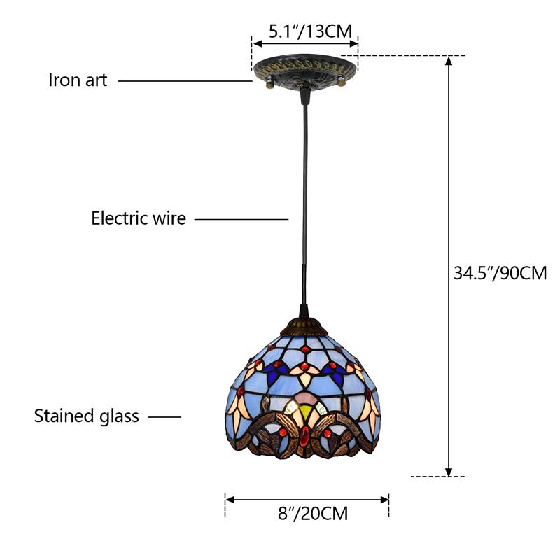 Tiffany Style Blue Stained Glass Pendant Light