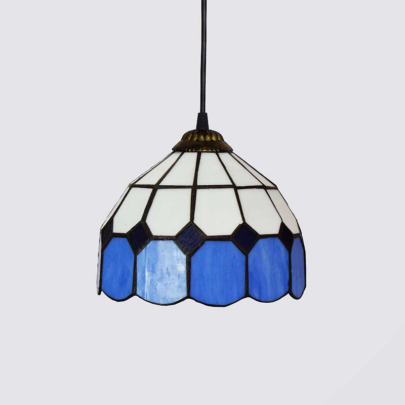 Blue and White Tiffany Pendant Light with Wavy Edge