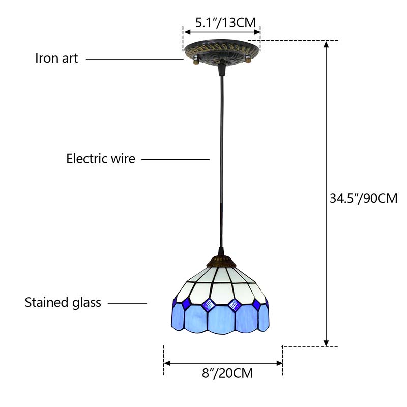 Blue and White Tiffany Pendant Light with Wavy Edge