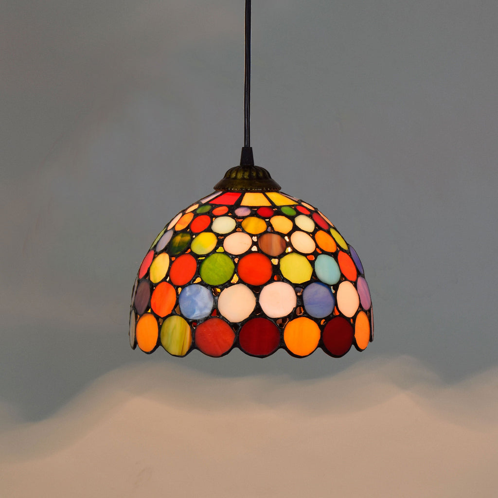 Tinted Glass Pendant Light with Multicolored Circles
