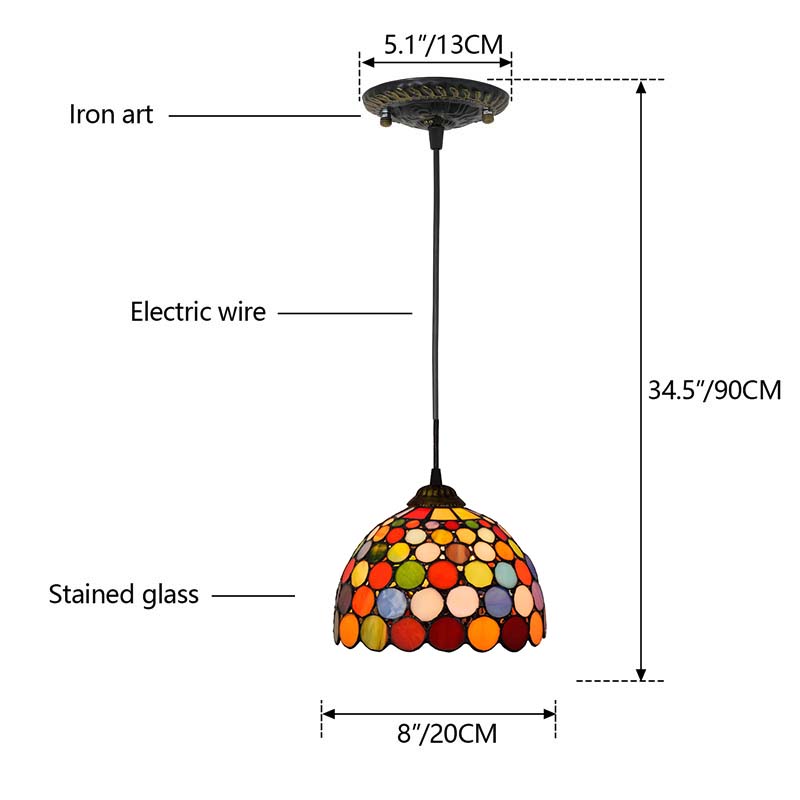 Tinted Glass Pendant Light with Multicolored Circles