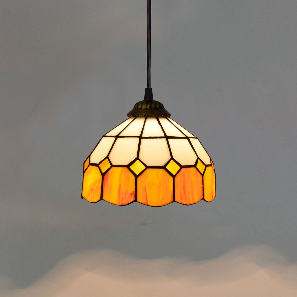 White and Amber Yellow Tiffany Glass Pendant Light