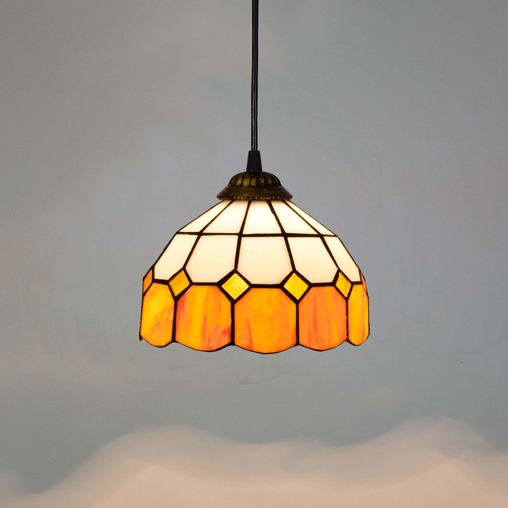 White and Amber Yellow Tiffany Glass Pendant Light