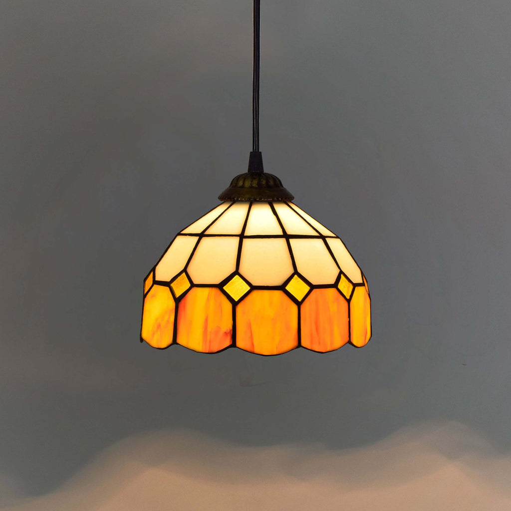 White and Amber Yellow Tiffany Glass Pendant Light