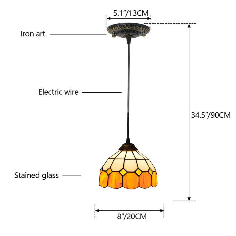 White and Amber Yellow Tiffany Glass Pendant Light