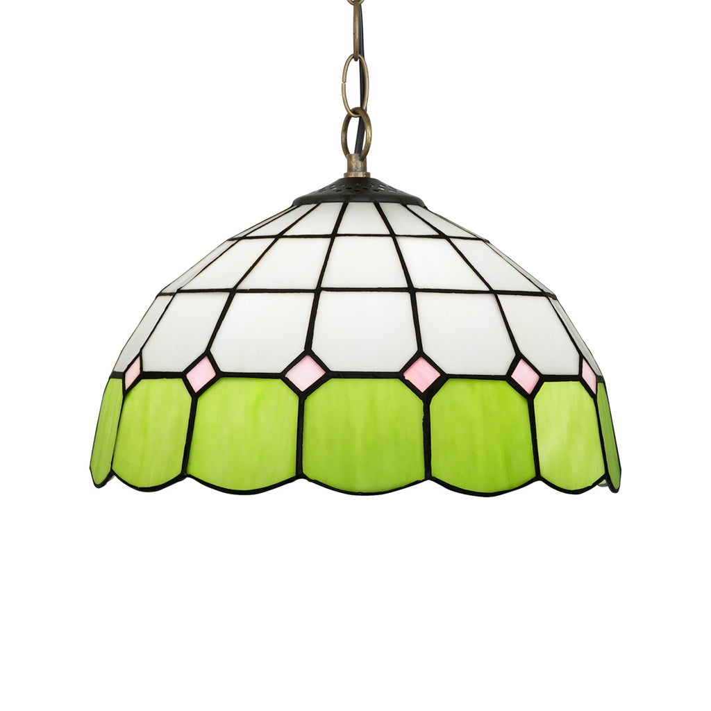 Green, White and Pink Tiffany Stained Glass Hanging Decoration