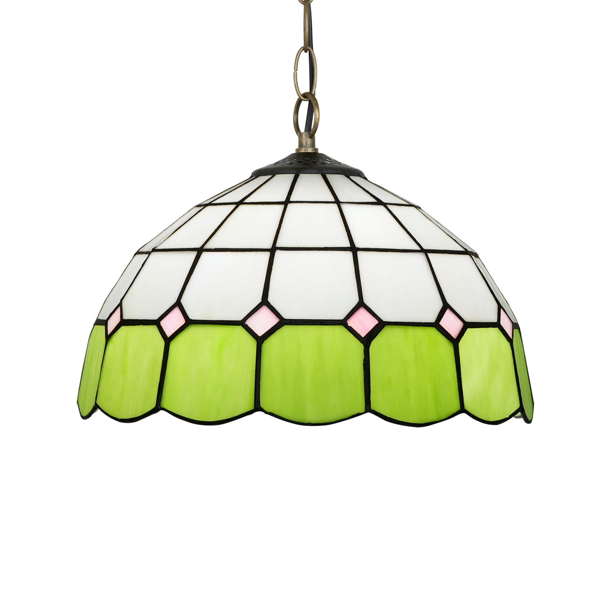 Green, White and Pink Tiffany Stained Glass Hanging Decoration