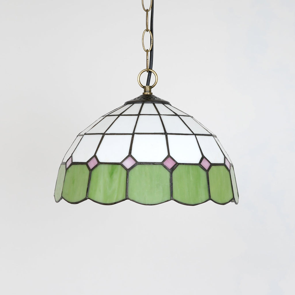 Green, White and Pink Tiffany Stained Glass Hanging Decoration