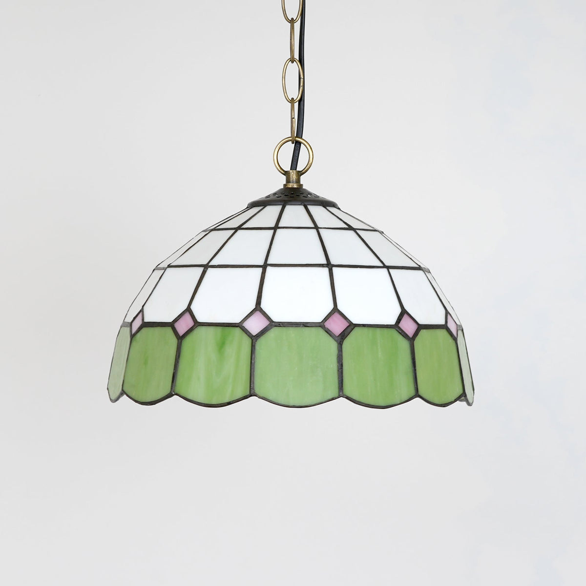 Green, White and Pink Tiffany Stained Glass Hanging Decoration