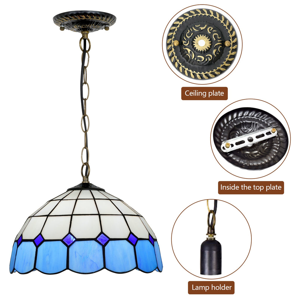 Blue and White Tiffany Stained Glass Pendant Light